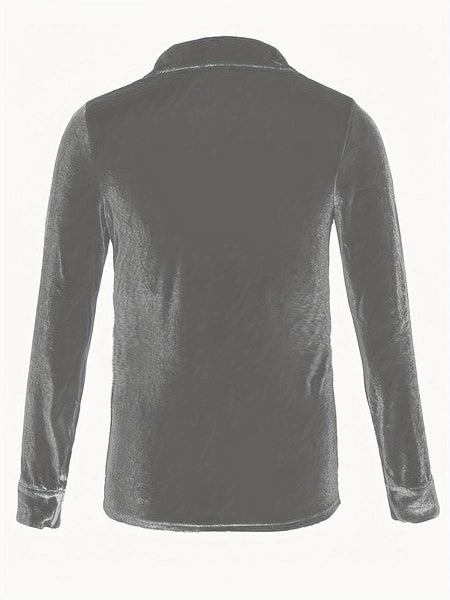 Solid Versatile Button Dual Pockets Long Sleeve T-Shirt
