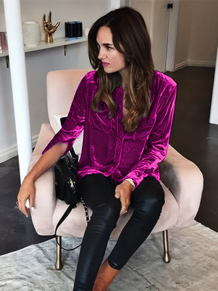 Solid Versatile Button Dual Pockets Long Sleeve T-Shirt