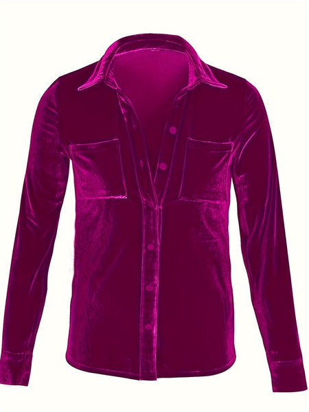 Solid Versatile Button Dual Pockets Long Sleeve T-Shirt