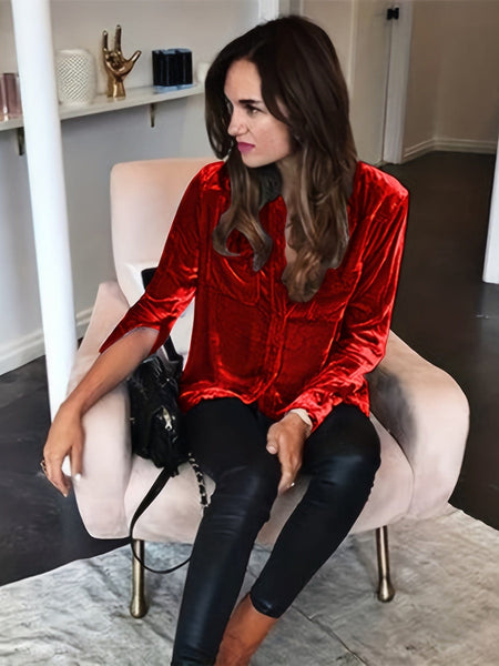 Solid Versatile Button Dual Pockets Long Sleeve T-Shirt