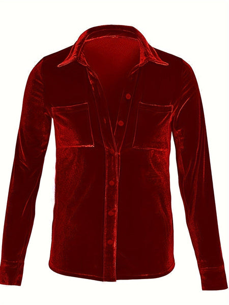 Solid Versatile Button Dual Pockets Long Sleeve T-Shirt