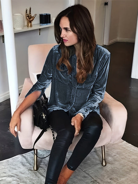 Solid Versatile Button Dual Pockets Long Sleeve T-Shirt