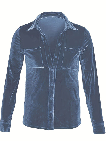 Solid Versatile Button Dual Pockets Long Sleeve T-Shirt