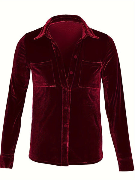 Solid Versatile Button Dual Pockets Long Sleeve T-Shirt