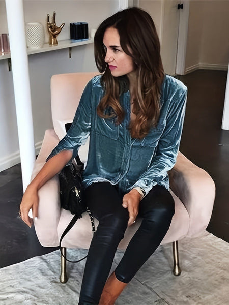 Solid Versatile Button Dual Pockets Long Sleeve T-Shirt