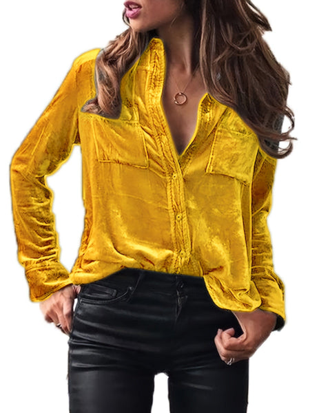 Solid Versatile Button Dual Pockets Long Sleeve T-Shirt