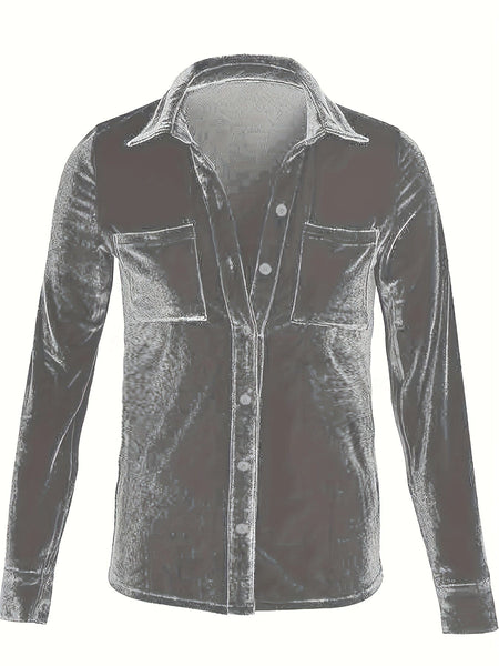 Solid Versatile Button Dual Pockets Long Sleeve T-Shirt