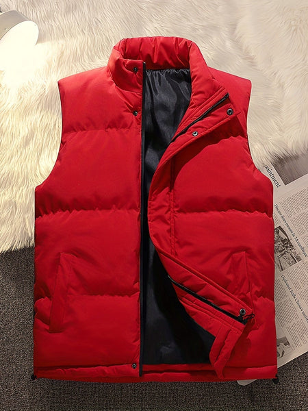 Solid Zipper Sleeveless Winter Warm Vest Jacket