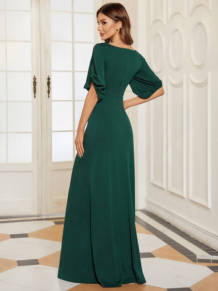 Sophisticated Chiffon Fishtail Evening Gown With Round Neck