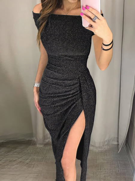 Sophisticated One-Line Neck Shimmer Evening Gown