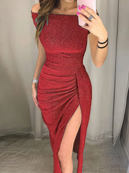Sophisticated One-Line Neck Shimmer Evening Gown