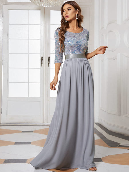 Sophisticated Sequined Patchwork A-Line Evening Gown