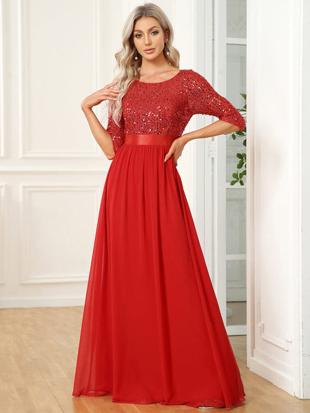 Sophisticated Sequined Patchwork A-Line Evening Gown