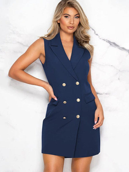 Sophisticated Sleeveless Double-Breasted Women'S Suit Skirt With V-Neck
