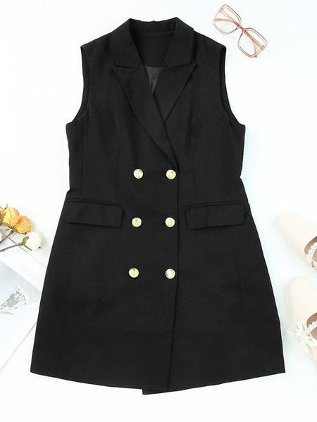 Sophisticated Sleeveless Double-Breasted Women'S Suit Skirt With V-Neck