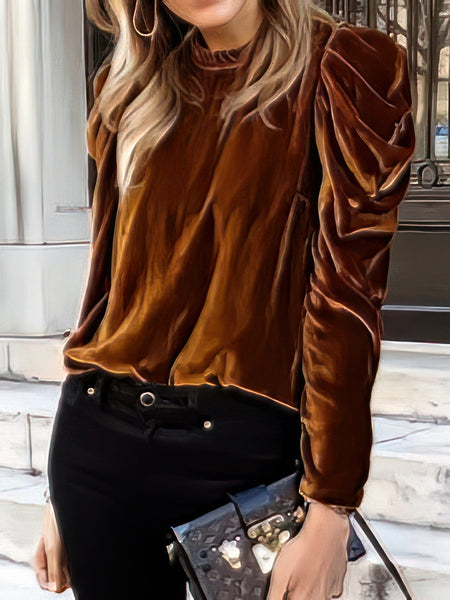 Sophisticated Velvet Bubble Blouse with Long Sleeves