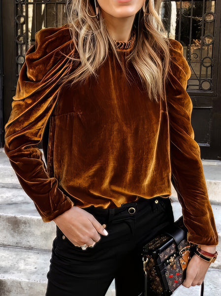 Sophisticated Velvet Bubble Blouse with Long Sleeves