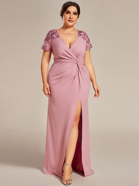 Sophistication Series: Deep-V Applique Detail Evening Gown