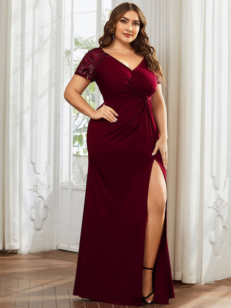 Sophistication Series: Deep-V Applique Detail Evening Gown
