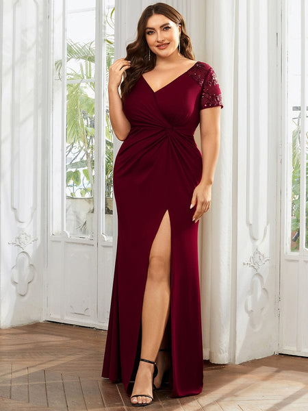 Sophistication Series: Deep-V Applique Detail Evening Gown