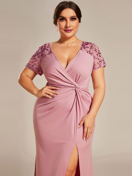 Sophistication Series: Deep-V Applique Detail Evening Gown