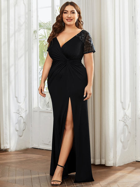 Sophistication Series: Deep-V Applique Detail Evening Gown