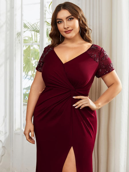 Sophistication Series: Deep-V Applique Detail Evening Gown