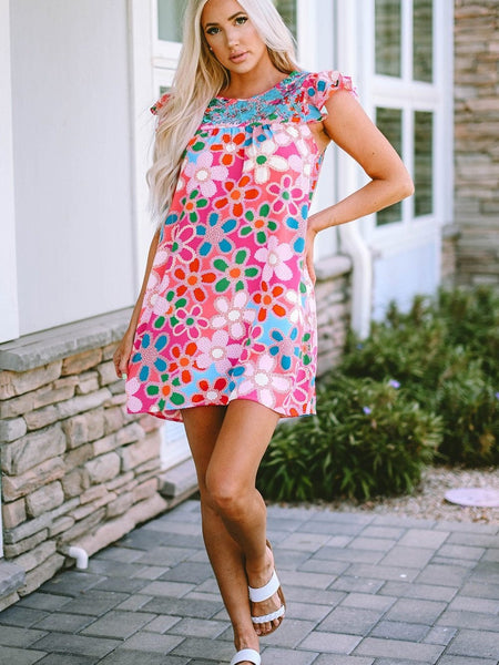 Women's Southern Belle Floral Print Ruffle Sleeve Mini Dress