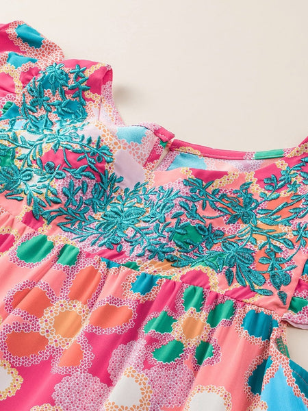 Women's Southern Belle Floral Print Ruffle Sleeve Mini Dress
