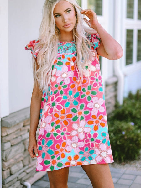 Women's Southern Belle Floral Print Ruffle Sleeve Mini Dress