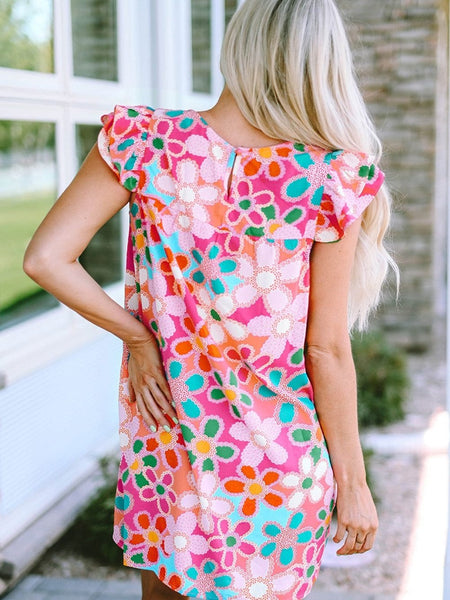 Women's Southern Belle Floral Print Ruffle Sleeve Mini Dress