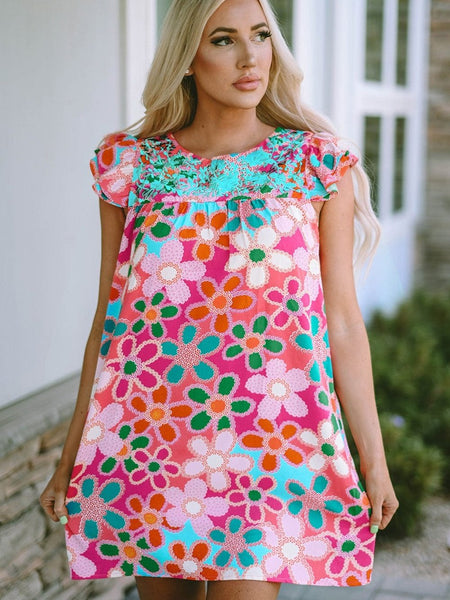 Women's Southern Belle Floral Print Ruffle Sleeve Mini Dress