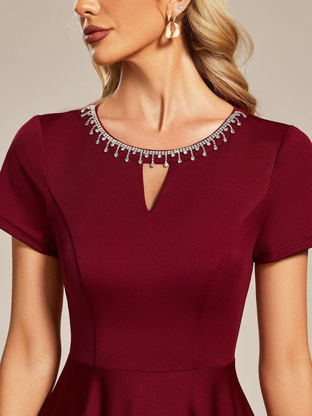 Women's Sparkling Rhinestone Round Neck Mini Homecoming Cocktail Dress