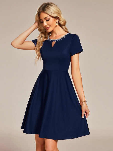 Women's Sparkling Rhinestone Round Neck Mini Homecoming Cocktail Dress