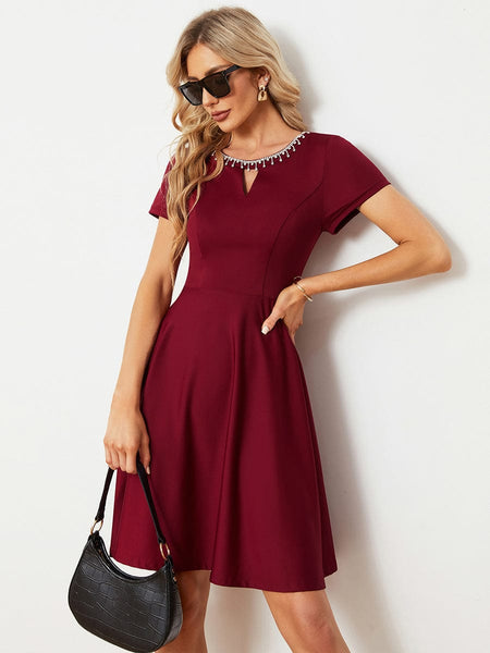 Women's Sparkling Rhinestone Round Neck Mini Homecoming Cocktail Dress