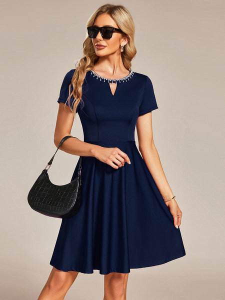 Women's Sparkling Rhinestone Round Neck Mini Homecoming Cocktail Dress