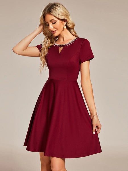 Women's Sparkling Rhinestone Round Neck Mini Homecoming Cocktail Dress