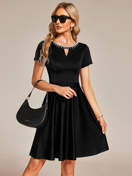 Women's Sparkling Rhinestone Round Neck Mini Homecoming Cocktail Dress