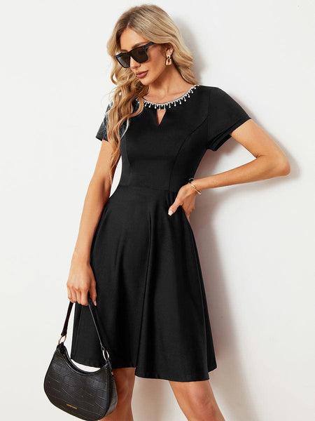 Women's Sparkling Rhinestone Round Neck Mini Homecoming Cocktail Dress