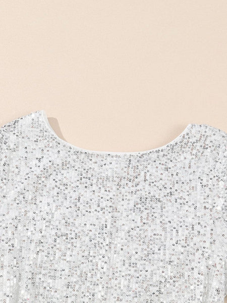 Deep V-Neck Sequined Long Sleeve Wide-Leg Jumpsuit