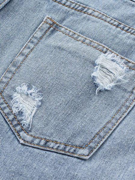 Sparkling Sky Blue Rhinestone Tassel Denim Shorts