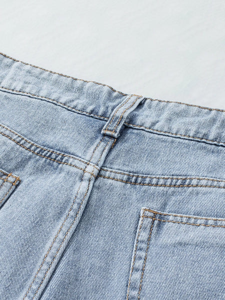 Sparkling Sky Blue Rhinestone Tassel Denim Shorts