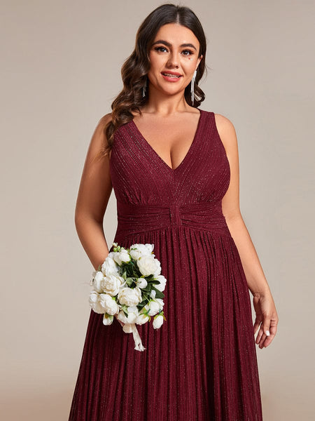 Sparkling Sleeveless Pleated Empire Waist A-Line Formal Evening Dress