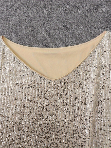 Sparkling V Neck Sequin Long Sleeve Party Mini Dress
