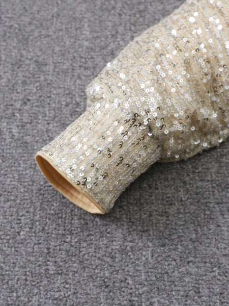 Sparkling V Neck Sequin Long Sleeve Party Mini Dress