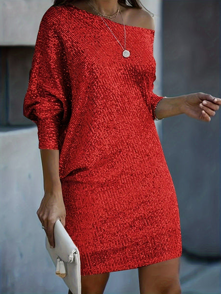 Sparkling V Neck Sequin Long Sleeve Party Mini Dress