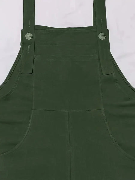 Spring and Summer Women's Casual Slant Pocket Jumpsuit with Buttons