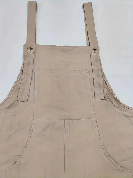 Spring and Summer Women's Casual Slant Pocket Jumpsuit with Buttons