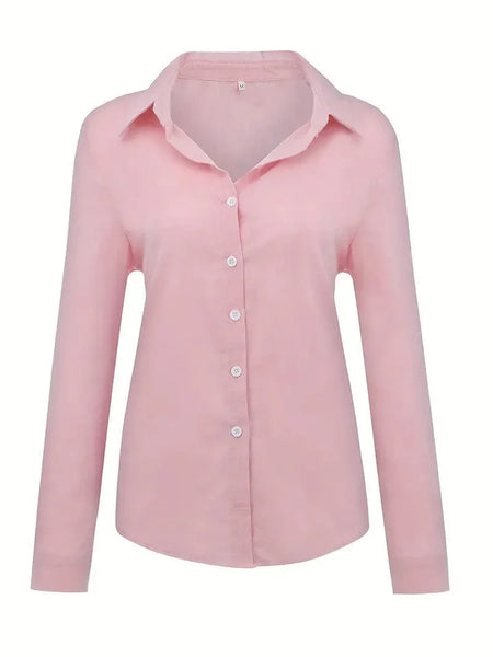 Spring & Fall Women's Linen Button-Up Shirt with Long Sleeves