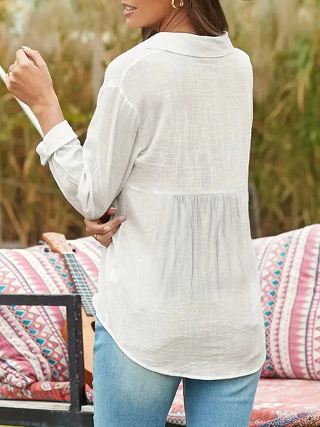 Spring & Fall Women's Linen Button-Up Shirt with Long Sleeves